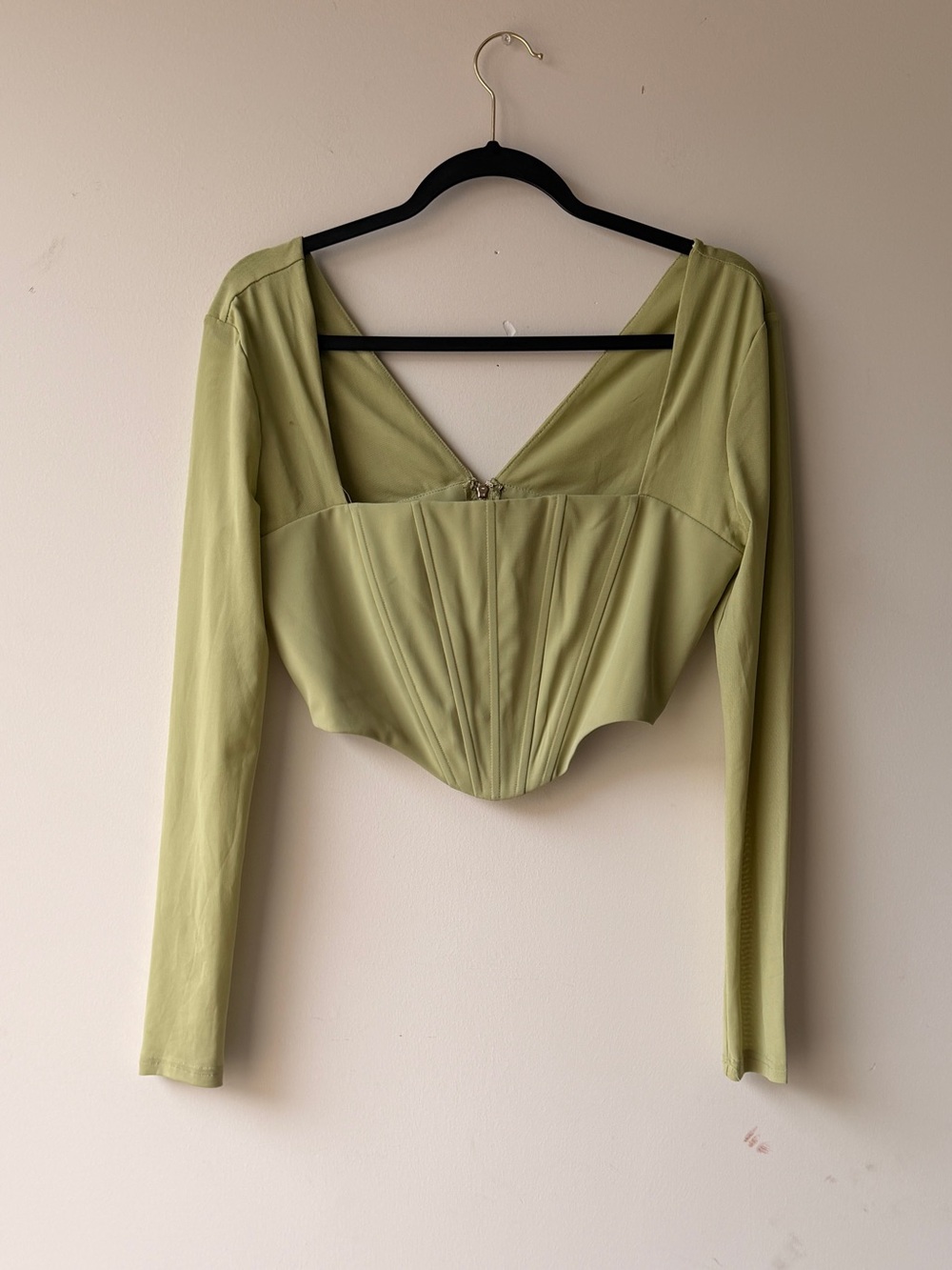 Sage Green Long-Sleeve Corset Crop Top